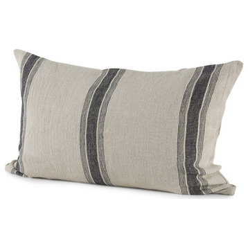 Beige and Black Striped Lumbar Pillow Cover