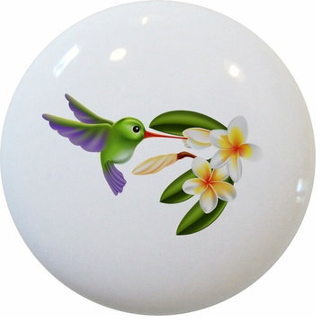 Hummingbird with Flowers Ceramic Cabinet Drawer Knob
