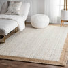 Farmhouse Area Rug, Braided Jute With Natural Border & Inner White, 4' X 7'