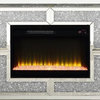 Benzara BM275475 Mirrored LED Electric Fireplace, Remote, Faux Diamond, Silver