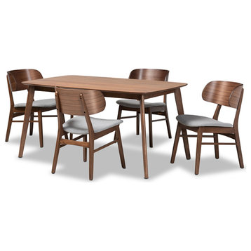 Alston Modern Gray Fabric and Walnut Brown Finished Wood 5-Piece Dining Set