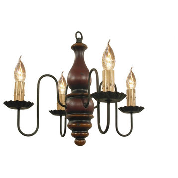 Abigail Wood Chandelier 4-Light, Assorted Finishes, Red, Black Rub, Spicy Mustar