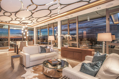 Inspiration for a contemporary light wood floor living room remodel in Vancouver