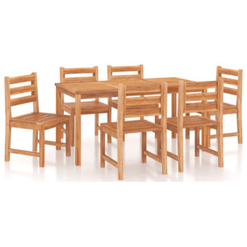 vidaXL Solid Wood Teak Patio Dining Set 7 Piece Garden Outdoor Table and Chair