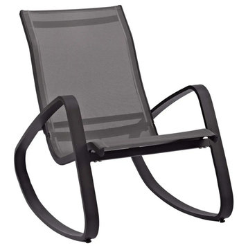 Modern Outdoor Rocking Chair, Metal Construction & Curved Sling Seat, Espresso