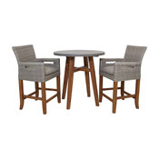 3-Piece Counter Height Composite With Light Gray Wicker Chairs Set