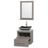 Centra 24" Gray Oak Single Vanity, White Man-Made Stone Top, Black Granite Sink