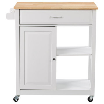 CorLiving Sage Wood Kitchen Cart With Cupboard, White