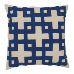 Cobalt and Beige Square Pillow by Surya - Decorative Pillows