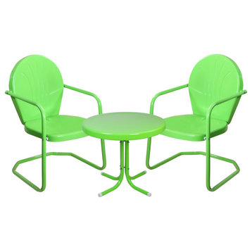 3-Piece Retro Metal Tulip Chairs and Side Table Outdoor Set Lime Green