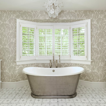 Symmetrical Grandmillennial Master Bath Retreat in Maryland