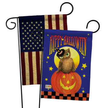 Owl Sitting on Jack-O-Lantern Fall Halloween Garden Flags Pack