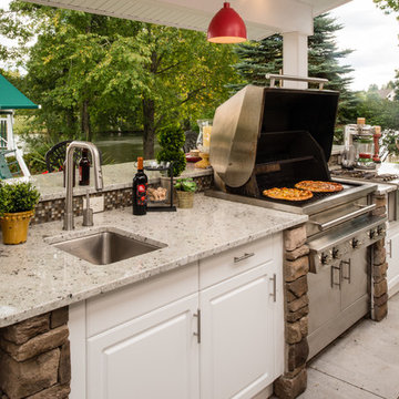 Luxurious White Outdoor Kitchen - Accented by Stone