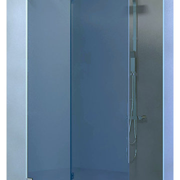 1 fixe – 1 porte glace-glace 180° - 1 raidisseur rond orientable - ouverture dr