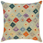Bareens Designer Rugs - Bohemian Turkish Dorsey Hand Woven Kilim Throw Pillow - Embellish your home with this timeless casual chic handmade Southwestern Kilim throw pillow covers made with and cotton. Constructed on a loom by Nomad Turkman people with hand spun and Natural Vegetable dyes these beautiful Kilim pillow covers are known for their beautiful repetitive geometrical, naturalistic floral and traditional patterns yet still giving it a moden look. Masterfully artisan-crafted on traditional Kilim looms with a contemporary fashion palette producing bold intricate sharp patterns making them a standout piece in any decor.