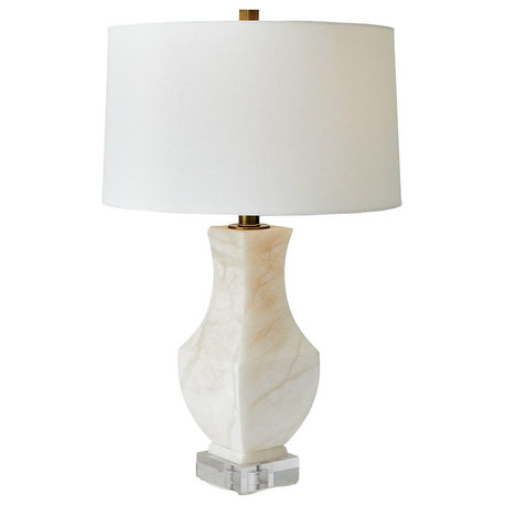 Luxe Solid Alabaster Stone Urn Shaped Table Lamp 28 in Traditional Classical