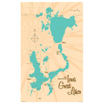 Lakebound Iowa Great Lakes Map Art Print, 12"x18"