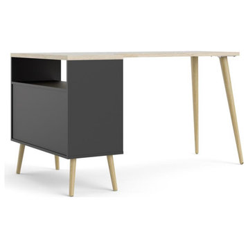 Diana 2 Drawer, 3 Shelf Desk, Black Matte/Oak Structure