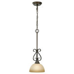 Golden Lighting - Golden Lighting 1567-M1L PC Riverton - 1 Light Mini-Pendant - This fixture includes 2' of chain and 3 rods (12", 12", 12") and height is adjustable from 14.5" to 73.5". Additional rods may be purchased ROD-12 PC  Oval arm shape for transitional or traditional style  Curved arms create organic flow  Smooth peppercorn finish  Sophisticated wide Linen Swirl glass  Eye-catching accent that can be used individually or arrayed in a group.  Canopy/Backplate Dimensions: 5.75 x 1.75  Room: Accent, Kitchen  Maximum Wattage: 100  Backplate (Extension): 1.375"Riverton 1 Light Mini-pendant Peppercorn Linen Swirl *UL Approved: YES *Energy Star Qualified: n/a  *ADA Certified: n/a  *Number of Lights: Lamp: 120-*Wattage:100w A19 Medium Base bulb(s) *Bulb Included:No *Bulb Type:A19 Medium Base *Finish Type:Peppercorn