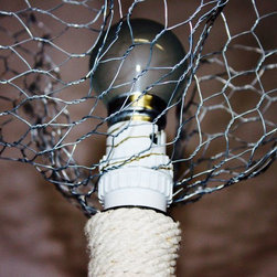 Handcrafted Glass Bottle Lamp / Wire Mesh Lampshade / Twine - Table Lamps