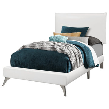 Bed, Twin Size, Platform, Teen, Frame, Upholstered, Pu Leather Look, White