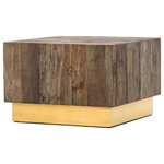 Four Hands Furniture - Hana Bunching Table - Simple cube design reaches new heights via inventive material mixes. Reclaimed elm exposes natural graining for rich warmth. A polished brass finish brings a trend-forward look to a stainless steel base. Great solo or in pairs.