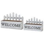 Glitzhome - Set of 2 Fence-Inspired Planter Stands, White - Create a 'WELCOME' and cheerful ambiance in your space with our set of planter stands, capturing the vibrant landscape of your flowerbed with a charming fence. Crafted from durable and safe solid wood, the classic washed black and white finish contrasts, providing an elegant and timeless aesthetic. This decorative and versatile 2-piece set is perfect for displaying your beloved greenery or blooms all year round, effortlessly crafting a stunning focal point to enhance your indoor and outdoor space!