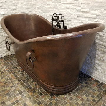 60" Hammered Copper Double Slipper Bathtub With Rings (BTDR60DB)