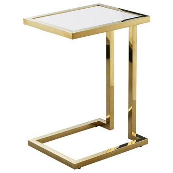 Posh Living Luane Modern C-Shape Stainless Steel End Table in White/Gold