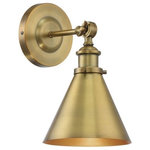Savoy House - Glenn 1-Light Wall Sconce, Warm Brass, 12" - Add a nostalgic look to your design with the Glenn wall sconce by Savoy House. This fixture, with its conical shade, vintage-inspired hardware and warm brass finish, has schoolhouse influences that pair well with many styles.