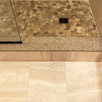 Traditional Bathroom with Tiled Shower with Pebble Stone Shower Floor