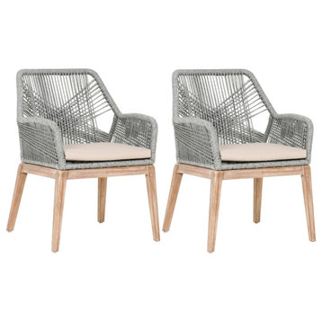 Loom Arm Chair, Set of 2, Platinum Rope Gray Seat Mahogany Wood