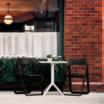 Dream Folding Outdoor Bistro Set With White Table and 2 Black Chairs