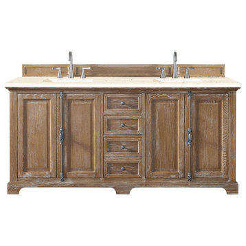 Providence 72" Double Vanity Cabinet, Driftwood, Eternal Marfil Quartz