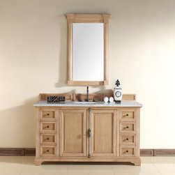 60 inch Bathroom Vanity Natural Oak Finish Beige Marble Top - Bathroom Vanities And Sink Consoles