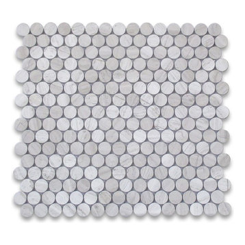 Athens Silver Cream Penny Rounds Marble Mosaic Tile Polish Haisa Light, 1 sheet