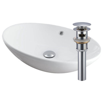 Bianco Uovo Contemporary White Porcelain Vessel Sink with Overflow and Drain, Chrome