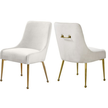 The Cue Dining Chair, Cream and Gold, Velvet (Set of 2)