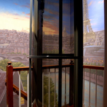 Paris Panorama 360 degree Mural hand painted throughout a 17 foot stairway