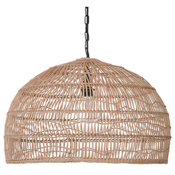 Open Weave Cane Rib Dome Pendant Lamp, Natural