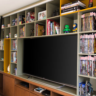 Inspiration for a contemporary open plan home cinema in Mexico City.