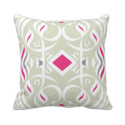 Beige and Pink Caligraphic Throw Pillow - Decorative Pillows