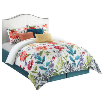 Prair 7-Piece Bedding Comforter Set, Flower, Queen