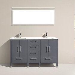 60" Matte Grey Vanity with White Quartz Counter Top - Bathroom Vanities And Sink Consoles