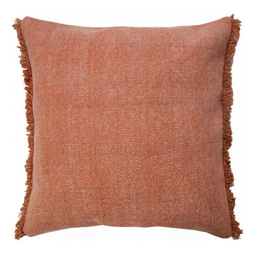 Adobe Brown Solid Stonewash Throw Pillow With Fringe, 20" X 20"