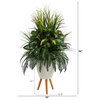 4.5' Mixed Greens Artificial Plant, White Planter With Legs