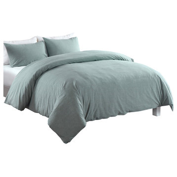 Messy Bed Washed Cotton Duvet Cover and Sham Set, Green, King