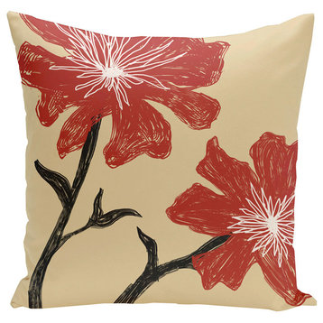 Polyester Pillow, Floral, Red, Beige, Black, 20"x20"