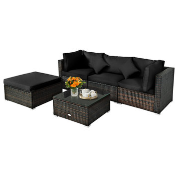 Costway 5PCS Outdoor Patio Rattan Furniture Set W/ Black Cushion