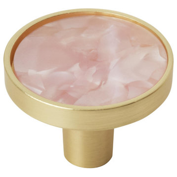 Round Cabinet Knob, 2 Pack, Gold/Pink, 1-1/4 Inch, 32mm Diameter
